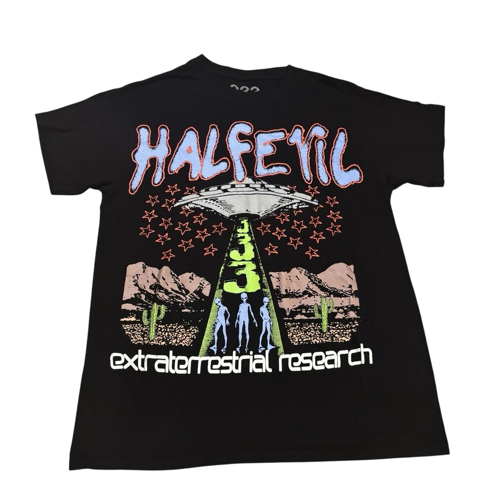 Half Evil‎ 333 Graphic Tee Mens Medium Extraterrestrial Research Alien Colorful
